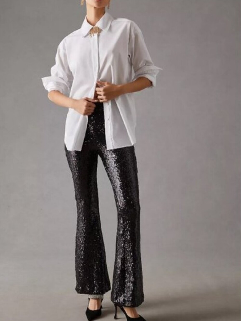 Anthropologie by Anthropologie Joni Black Sequined Flare Pants